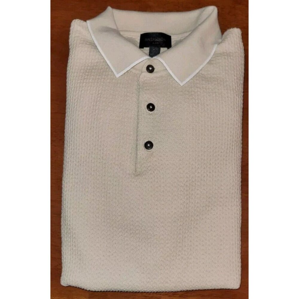 Magaschoni Waffle Henley Sweater Mens Large Preppy Pullover Ivory Knit Casual